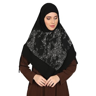 Instant Ready-to-wear Hijab - Black Print